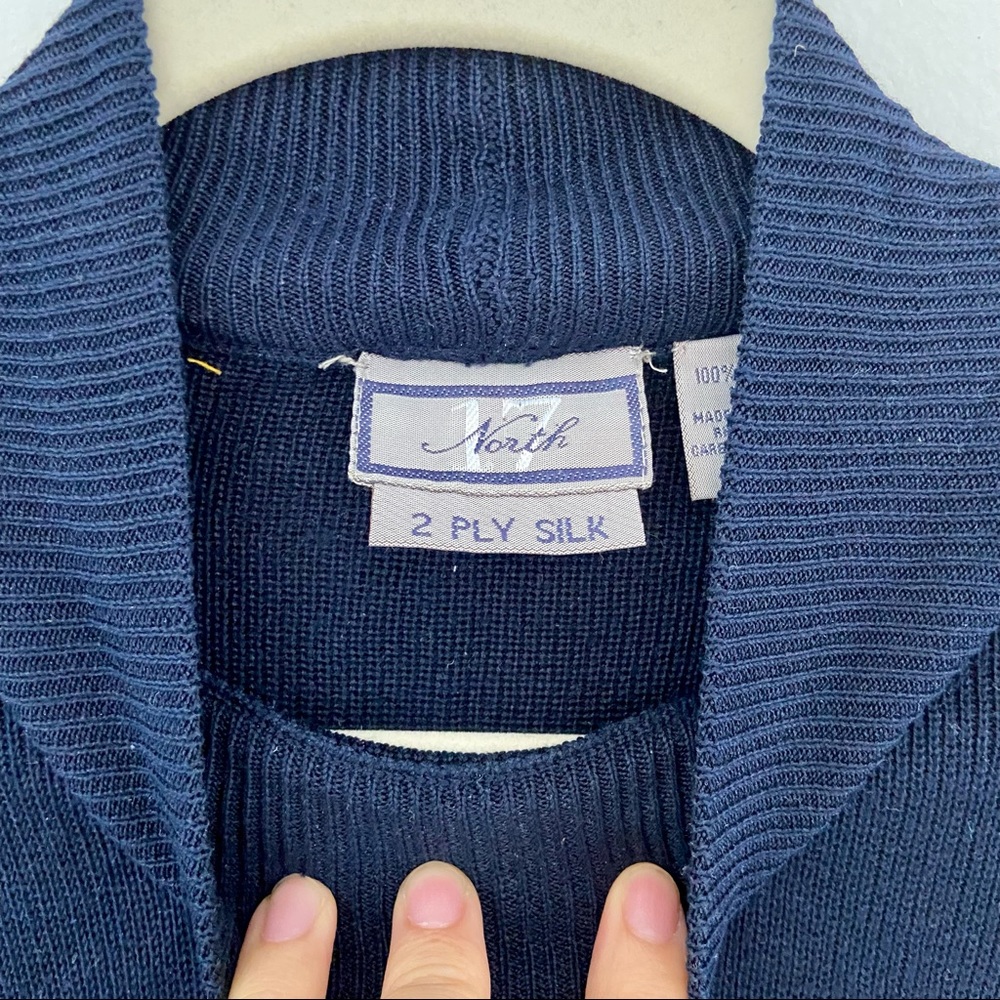 VINTAGE Navy Silk Mock Neck Sweater